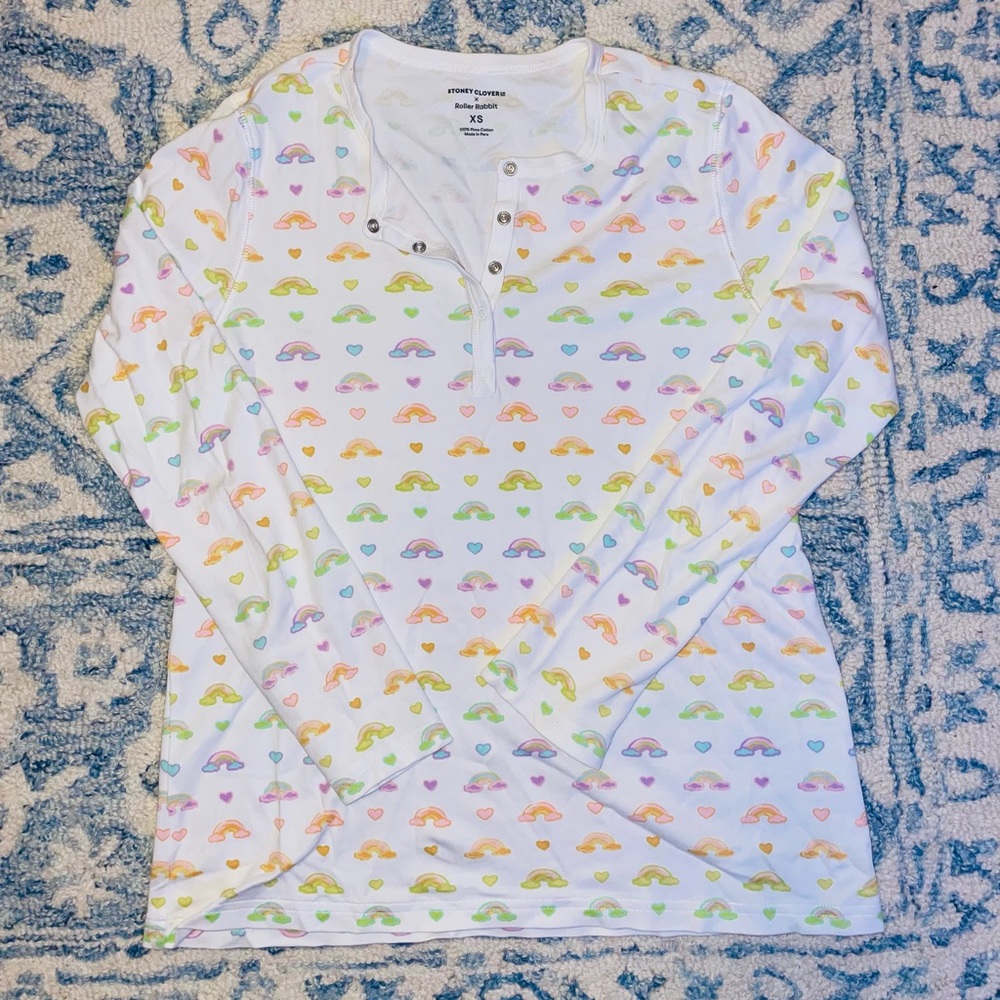 roller rabbit X stoney clover lane women's pajama long sleeve shirt size XS